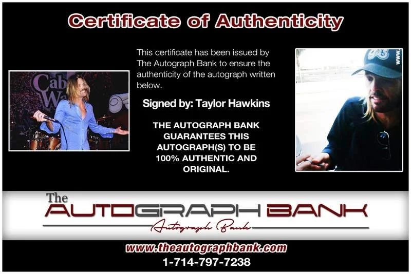 Taylor Hawkins — Taylor Hawkins authentic signed rock 10X15 photo W/Cert Autographed A0003, изображение 2