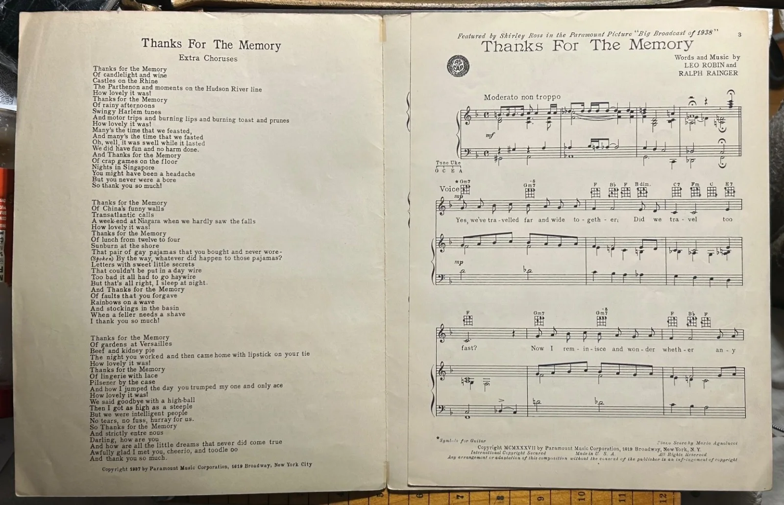 BOB HOPE—SIGNED Thanks for Memory Sheet Music—Won Oscar—Made Him Star—WC FIELDS, image 4