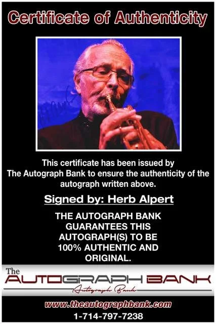 Herb Alpert — Herb Alpert authentic signed Rock 8x10 photo W/Certificate Autographed (A0001), image 2