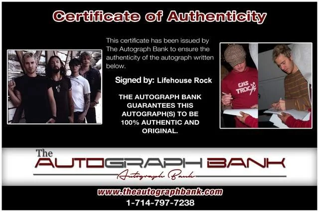 Lifehouse — Lifehouse authentic signed Rock 8x10 photo W/Certificate 69, image 2