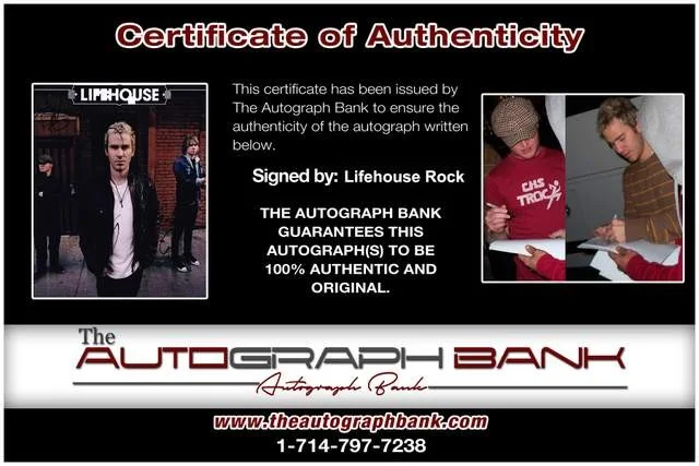 Lifehouse — Lifehouse authentic signed Rock 8x10 photo W/Certificate 66, image 2