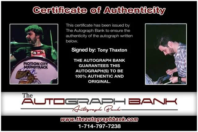 Tony Thaxton — Tony Thaxton of Motion City Soundtrack authentic signed Rock 8x10 photo W/Cert 1, изображение 2