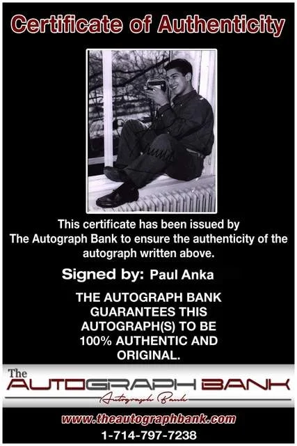 Paul Anka — Paul Anka authentic signed Rock 8x10 photo W/Certificate 91, изображение 2