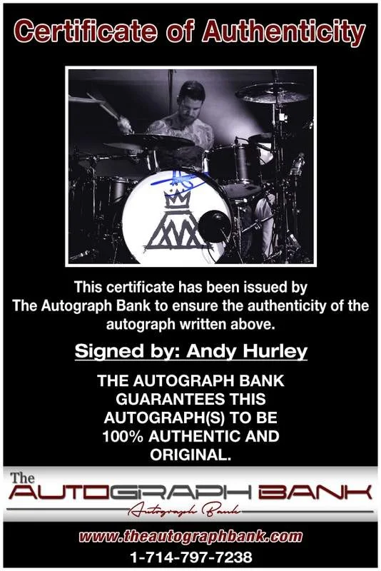 Andy Hurley — Fall Out Boy Andy Hurley authentic signed 8x10 photo |CERT Autographed A0001, image 2