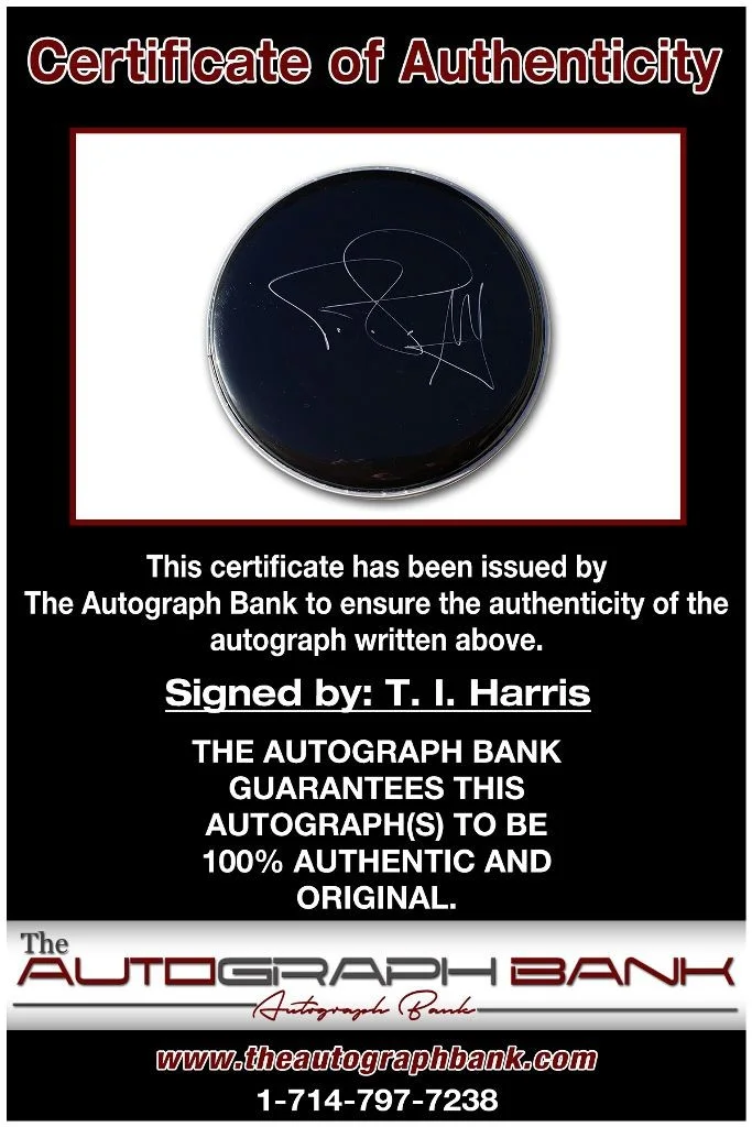 T I Harris — T I Harris P$C authentic signed RAPPER Drumhead W/Cert Autographed 210DHb, image 2