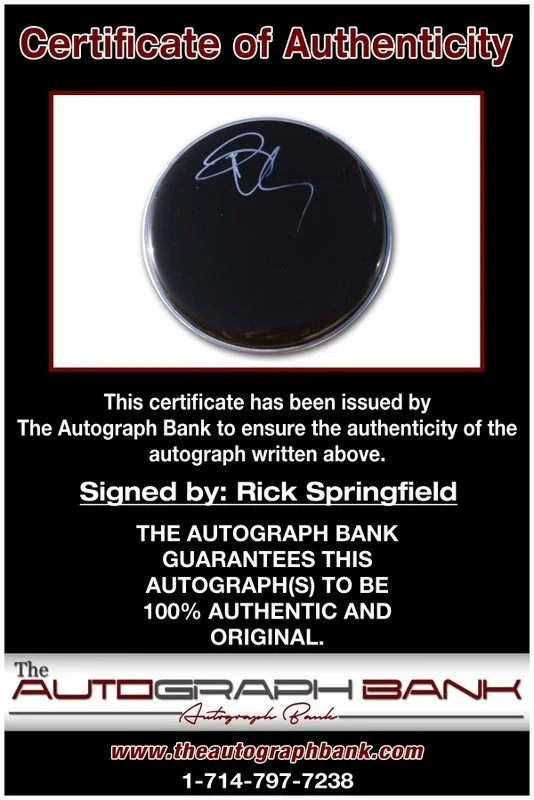Rick Springfield — Rick Springfield authentic signed Drumhead W/Certificate Autographed (A2), image 2