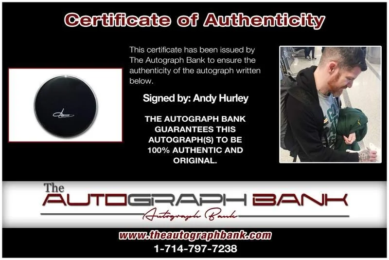 Andy Hurley — Andy Hurley authentic signed rock drumhead W/Certificate Autographed (A0002), image 2