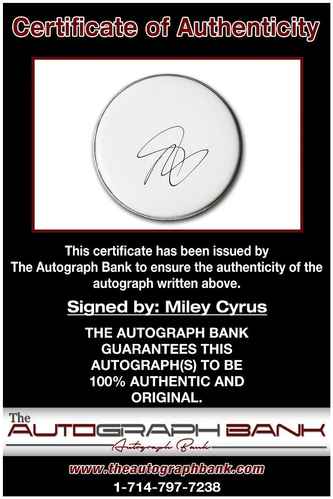 Miley Cyrus — Miley Cyrus authentic signed Drumhead W/Certificate Autographed (DH225b), image 2