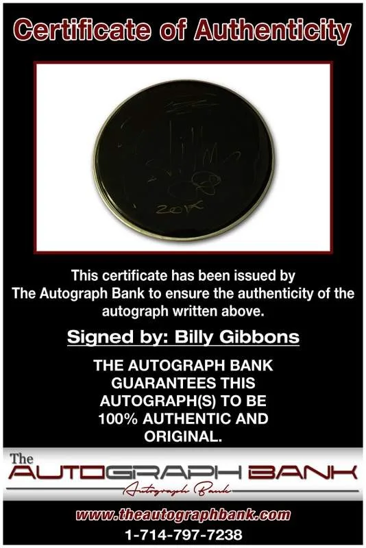 ZZ Top — ZZ Top Billy Gibbons authentic signed rock drumhead W/Cert Autographed A0083, image 2