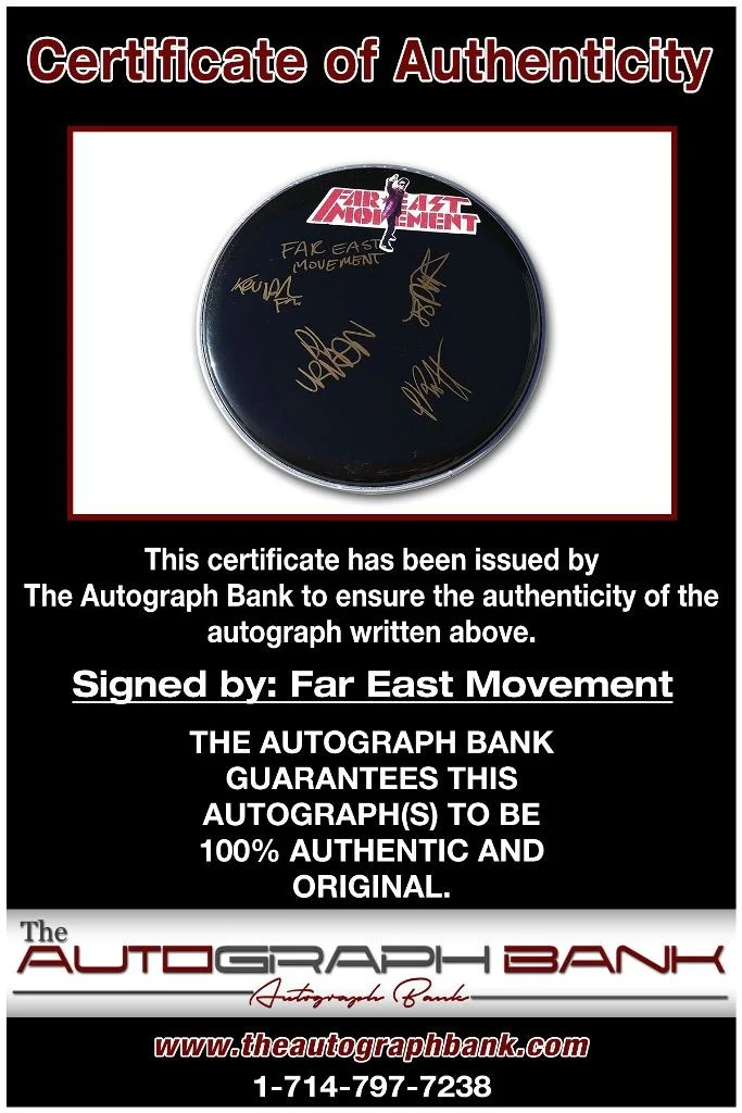 Far East Movement — Far East Movement EDM authentic signed Drumhead W/Cert Autographed 210DHa, image 2