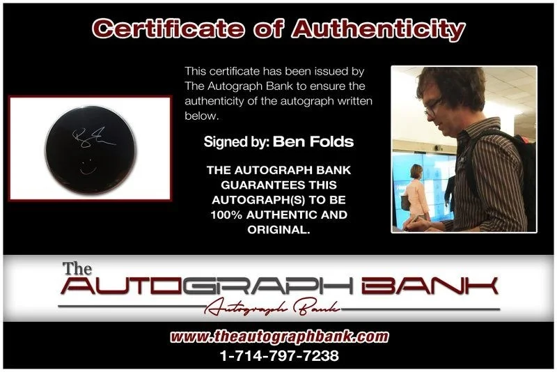 Ben Folds — Ben Folds authentic signed Drumhead W/Certificate Autographed (A4), изображение 2