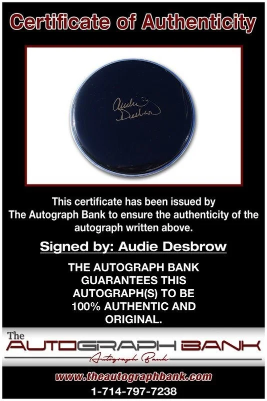 Audie Desbrow — Audie Desbrow Great White authentic signed Drumhead W/Cert Autographed A4, image 2