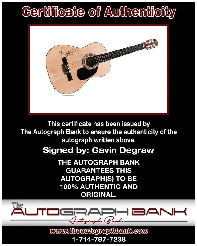 Gavin Degraw — Gavin Degraw authentic signed acoustic guitar W/ Certificate Autographed (AC1), image 2