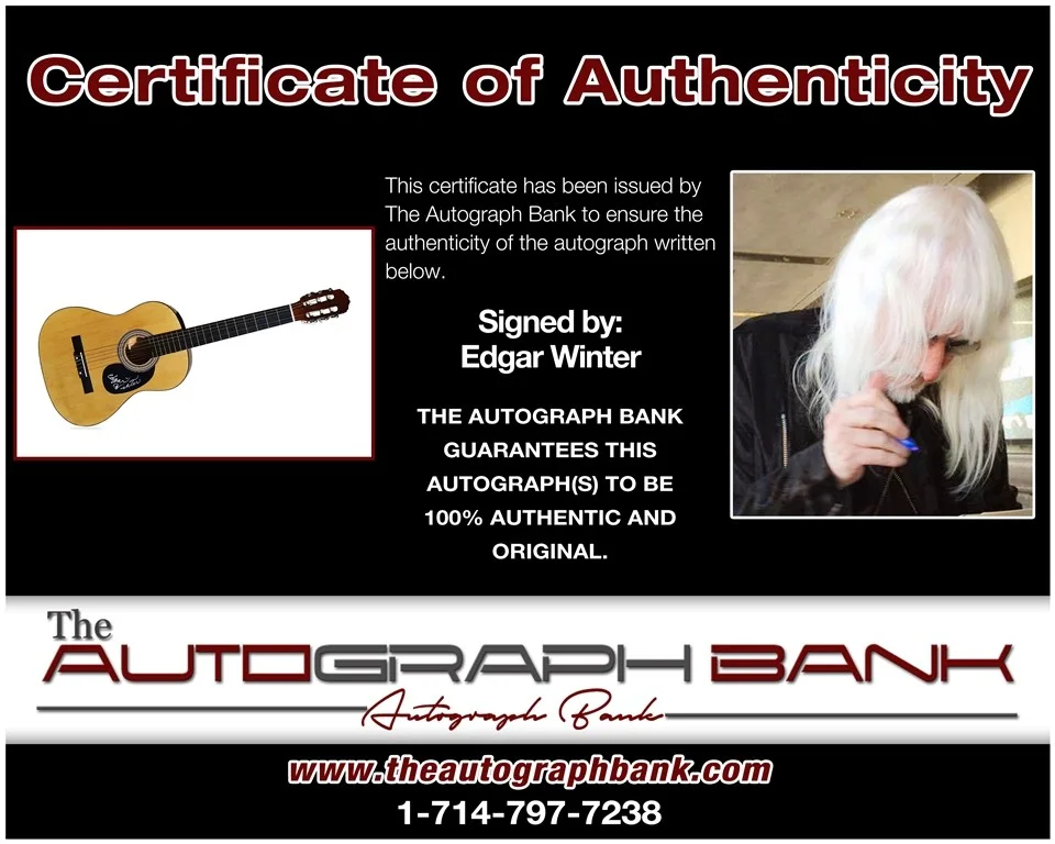 Edgar Winter — Edgar Winter White Trash authentic signed acoustic guitar W/ Certificate 223-a, image 2
