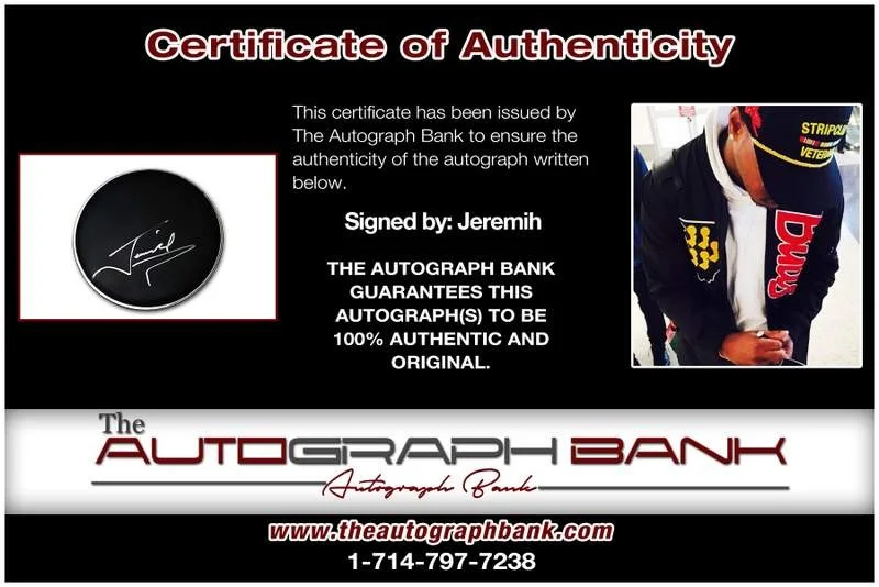 Jeremih authentic — Jeremih authentic signed rap drumhead W/Certificate Autographed (A0016), image 2
