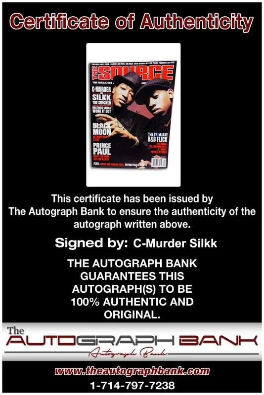 C-Murder, Silkk The Shocker — C-Murder Silkk The Shocker signed rap The Source Magazine /Certificate Autograph, image 2