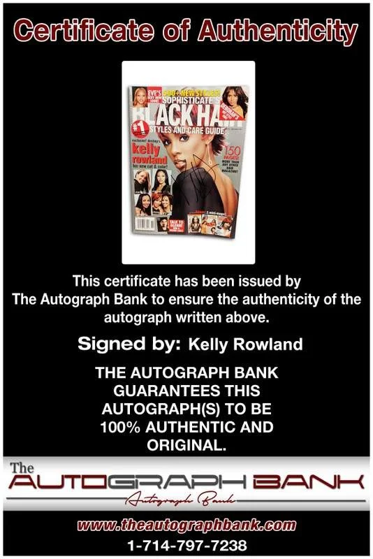 Kelly Rowland — Destiney's Child Kelly Rowland signed Black Hair Magazine /Certificate Autograph, изображение 2