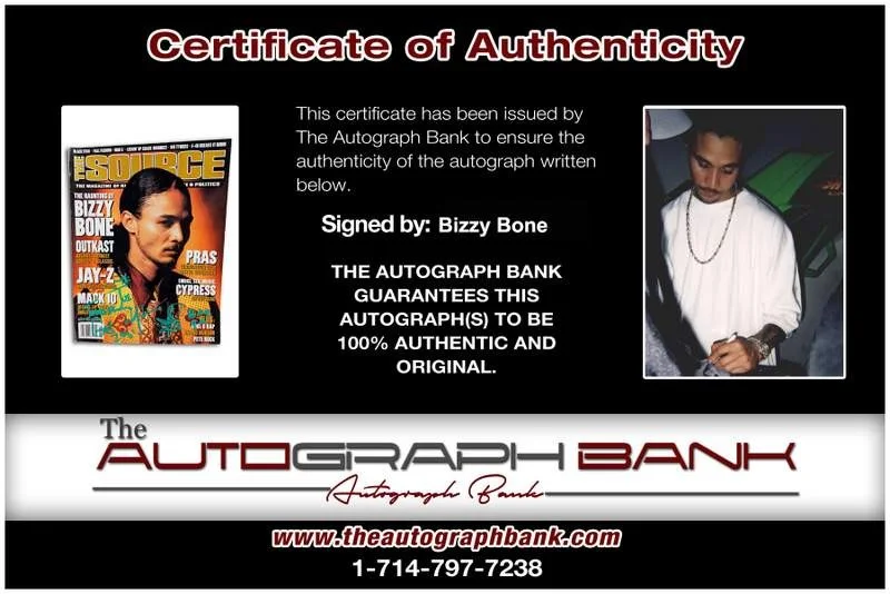 Bizzy Bone — BTNH Bone Thugs N Harmony Bizzy Bone signed The Source Magazine W/Cert Autograph, image 2