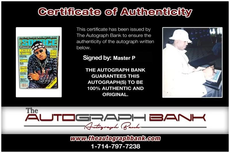 Master P — No Limit Records Master P signed The Source Magazine W/Certificate Autographed, image 2