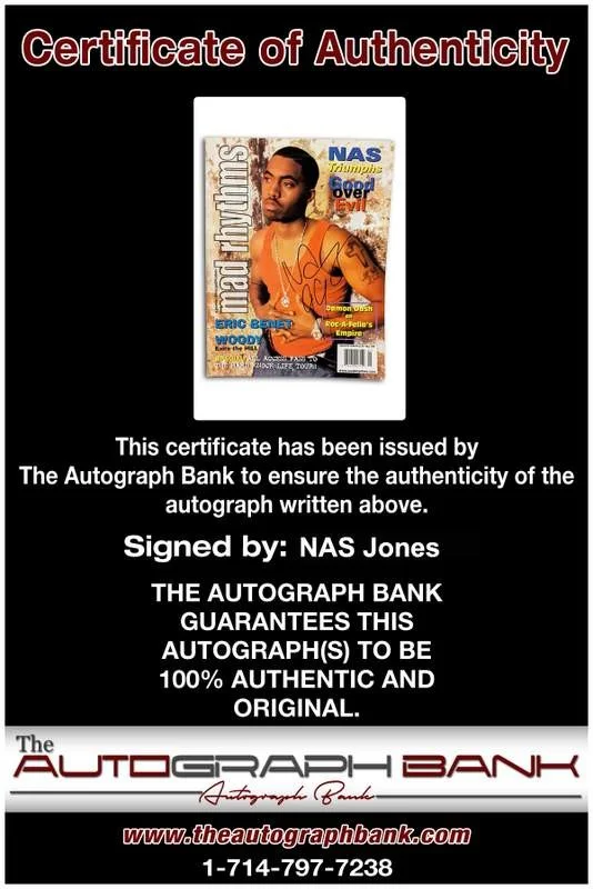 Nas Jones — NYC East Coast Nas Jones signed Mad Rhythms Magazine W/Certificate Autographed, image 2