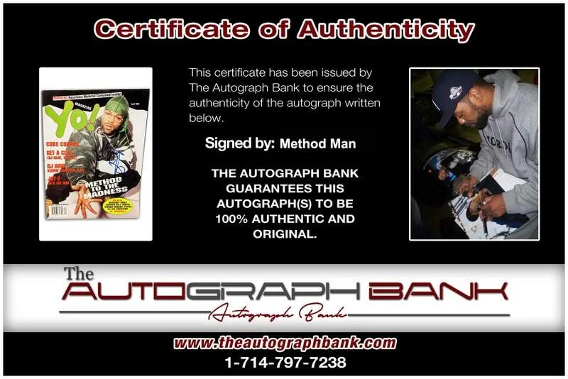 Method Man — Method Man of Wu-Tang Clan signed YO Magazine W/Certificate Autographed, изображение 2