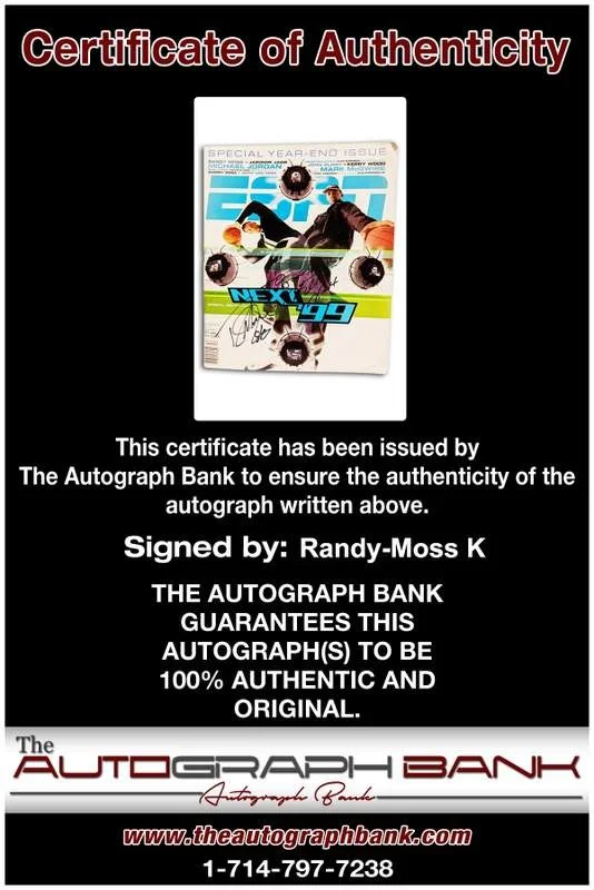 Randy Moss, Keith Van Horn — Vikings Randy Moss Nets Keith Van Horn signed ESPN Magazine W/Cert Autographed, image 2
