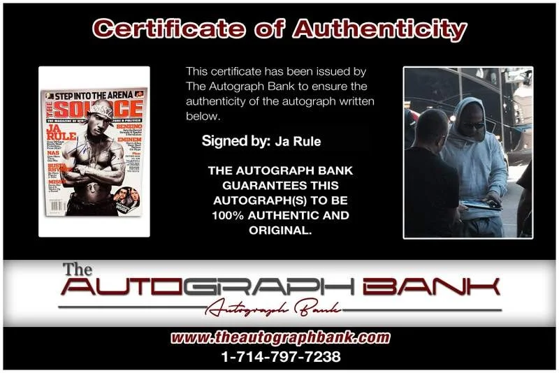 Ja Rule — Murder INC Legend Ja Rule signed The Source Magazine W/Certificate Autographed, image 2