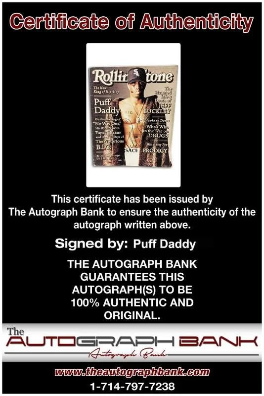 Puff Daddy — Bad Boy Records P Diddy Puff Daddy signed Rolling Stone Magazine /Cert Autograph, image 2
