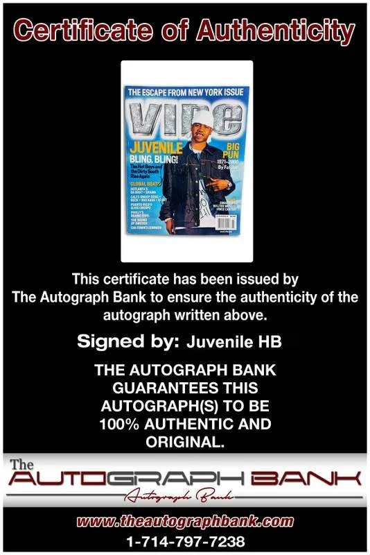 Juvenile — Cash Money Juvenile Hb authentic signed Vibe Magazine W/Certificate Autograph, image 2