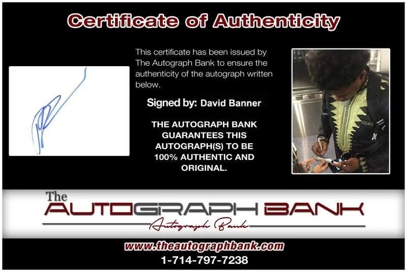 David Banner — David Banner authentic signed rap Notecard W/Certificate Autographed (A0015), image 2