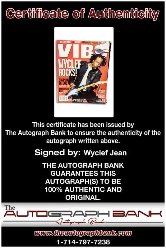 Wyclef Jean — Fugees Wyclef Jean signed Vibe Magazine /Certificate Autographed (AUTHENTICATED), изображение 2