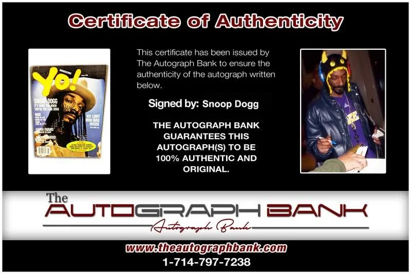 Snoop Dogg — Death Row Snoop Doggy Dogg Dog signed Yo Magazine W/Certificate Autographed, изображение 2