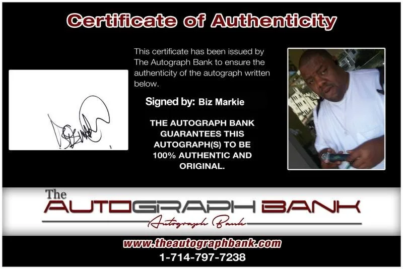 Biz Markie — Biz Markie authentic signed rap Notecard W/Certificate Autographed (A0002), image 2