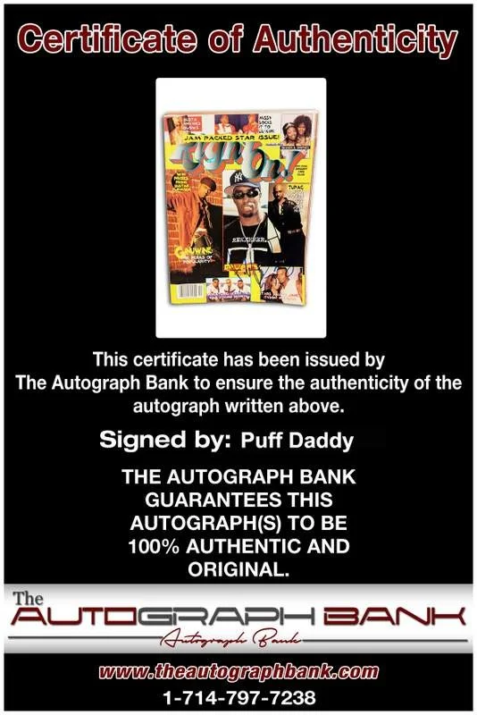 Puff Daddy — Bad Boy Records P Diddy Puff Daddy signed Right On Magazine W/Cert Autograph, изображение 2