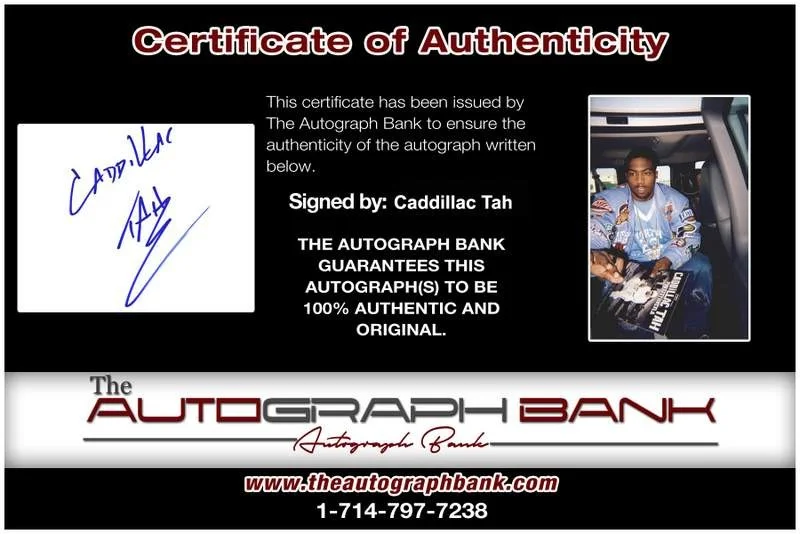 Caddillac Tah — Caddillac Tah authentic signed rap Notecard W/Certificate Autographed A0005, image 2