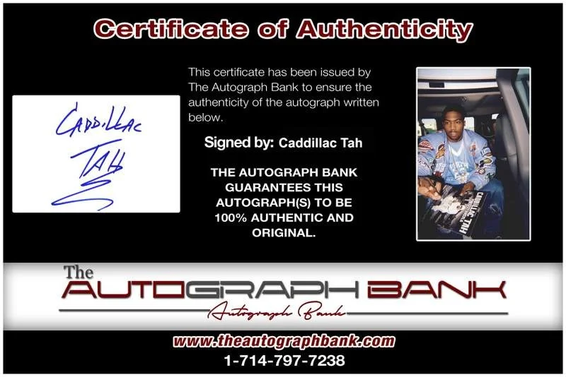 Caddillac Tah — Caddillac Tah authentic signed rap Notecard W/Certificate Autographed A0007, image 2