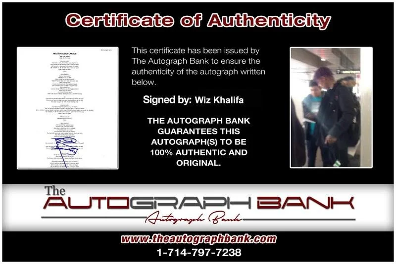 Wiz Khalifa — Wiz Khalifa authentic signed rap 8x10 photo W/Certificate Autographed (A1257), изображение 2