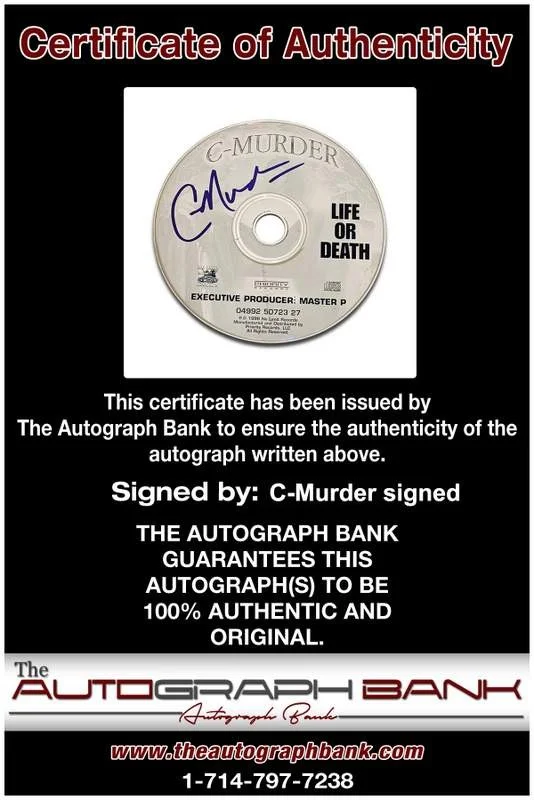 C-Murder — No Limit TRU C-Murder signed Life Or Death rap CD W/Certificate Autographed, изображение 2