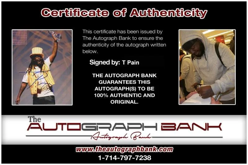T-Pain — T Pain authentic signed rap 8x10 photo W/Certificate Autographed (A1139), изображение 2