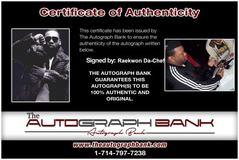 Raekwon Da Chef — Wu Tang Clan Raekwon signed rap 8x10 photo W/Certificate Autographed (A1016), image 2