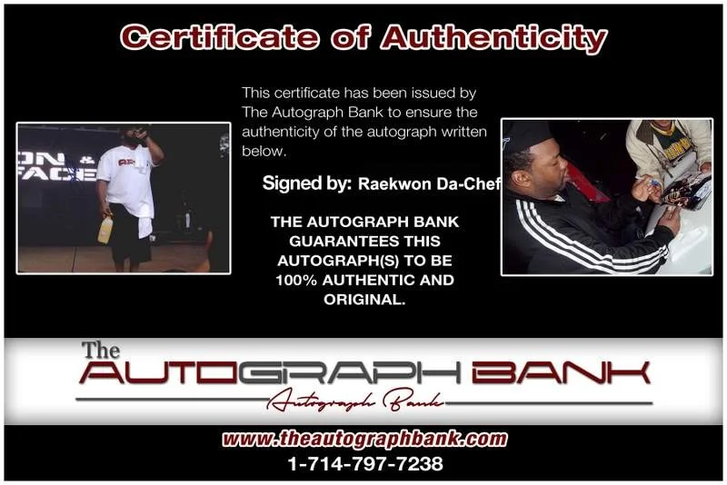 Raekwon Da Chef — Wu Tang Clan Raekwon signed rap 8x10 photo W/Certificate Autographed (A1015), изображение 2