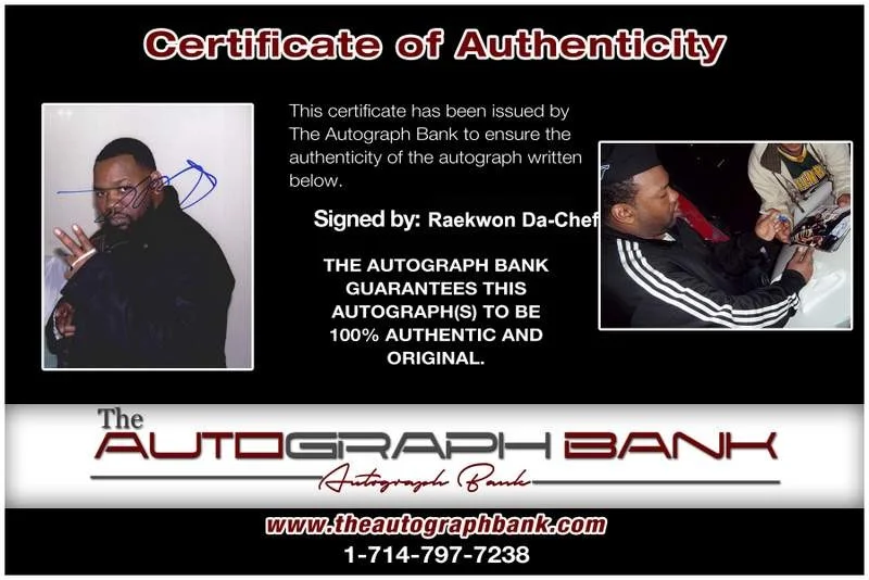 Raekwon Da Chef — Wu Tang Clan Raekwon signed rap 8x10 photo W/Certificate Autographed (A1030), image 2