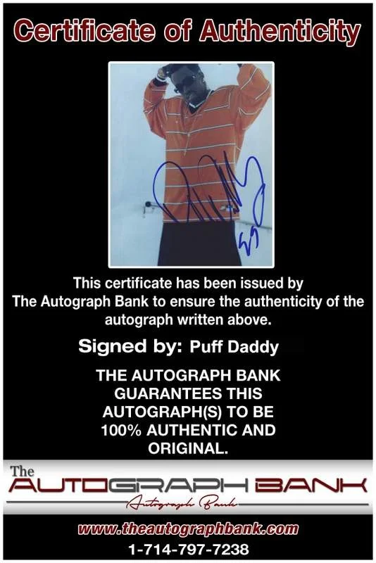 Puff Daddy — Puff Daddy authentic signed rap 8x10 photo W/Certificate Autographed (A1007), image 2