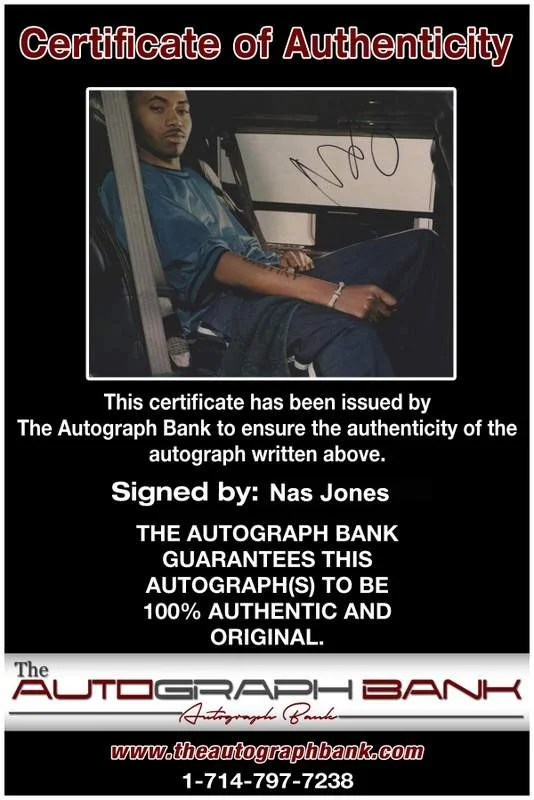 Nas Jones — Rapper Nas Jones authentic signed rap 8x10 photo W/Certificate Autographed 0987, изображение 2