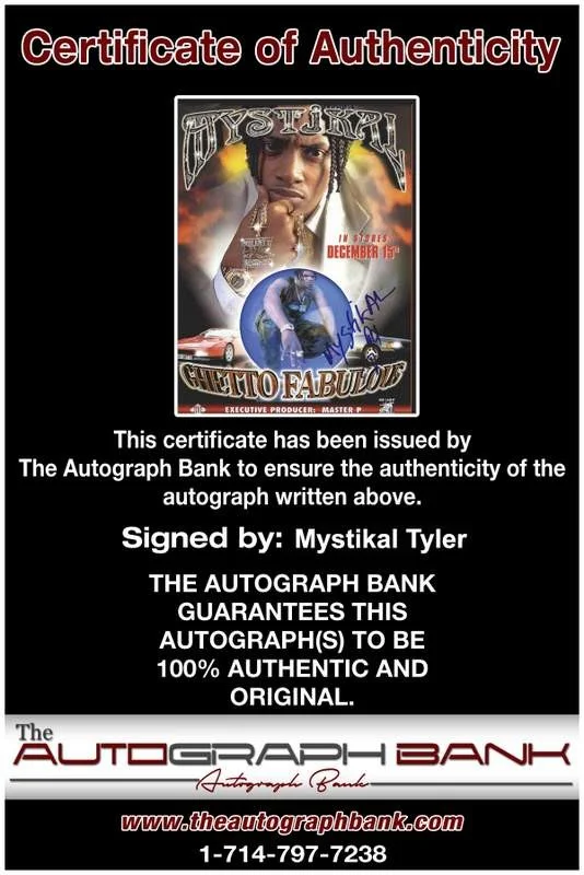 Mystikal Tyler — No Limit Mystikal Tyler signed rap 8x10 page W/Certificate Autographed 51, изображение 2