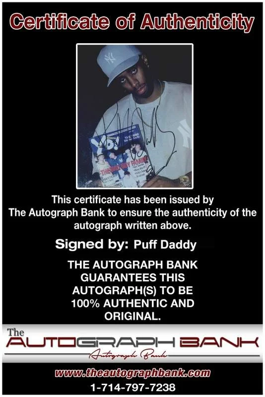 Puff Daddy — Puff Daddy authentic signed rap 8x10 photo W/Certificate Autographed (A1005), image 2