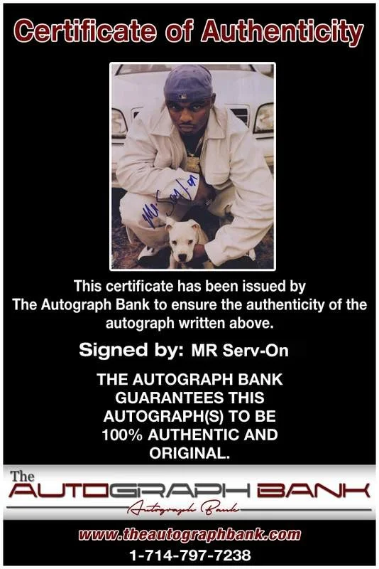 Mr Serv-On — No Limit Mr Serv-On signed rap 8x10 photo W/Certificate Autographed (A0969), image 2