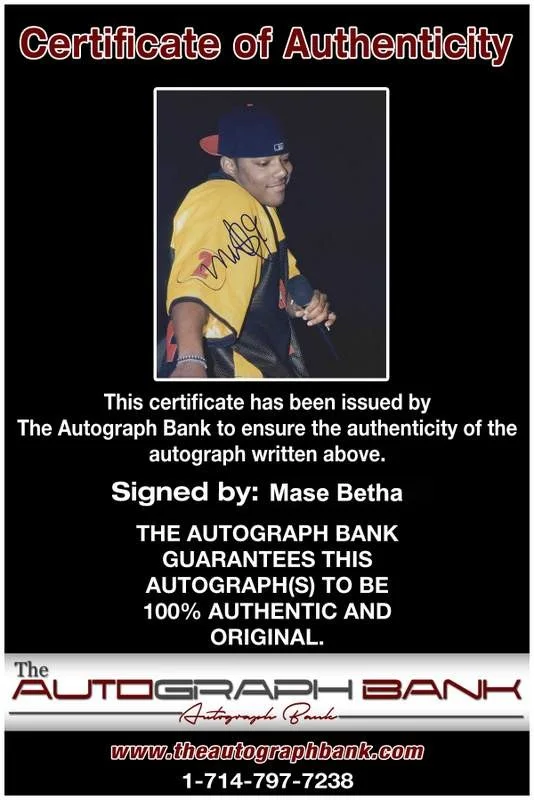 Mase Betha — Bad Boy Mase Betha authentic signed rap 8x10 photo W/Certificate Autographed 897, изображение 2