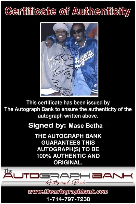 Mase Betha — Bad Boy Mase Betha authentic signed rap 8x10 photo W/Certificate Autographed 899, image 2