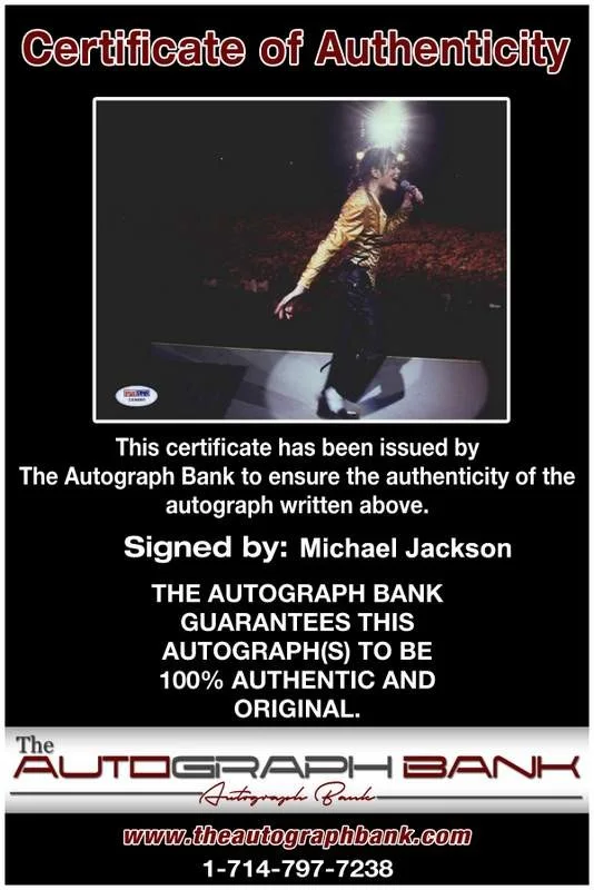 Michael Jackson — Michael Jackson authentic signed 8x10 photo W/ PSA/DNA Certificate, image 2
